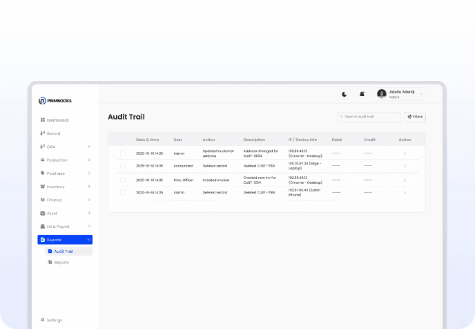Audit trail log dashboard preview