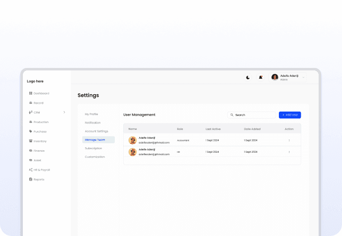 User roles and permissions settings preview