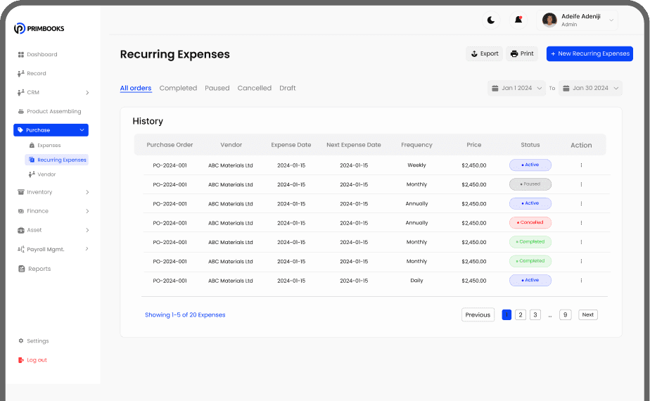 Automated Financial Workflows dashboard