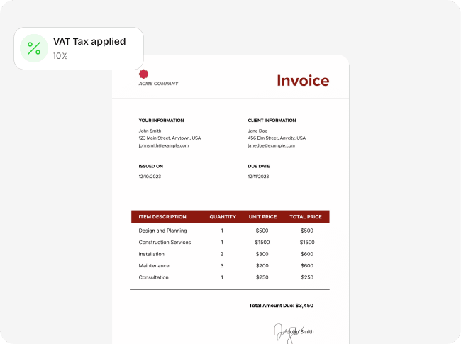 Automatically apply correct VAT rates to customer invoices.